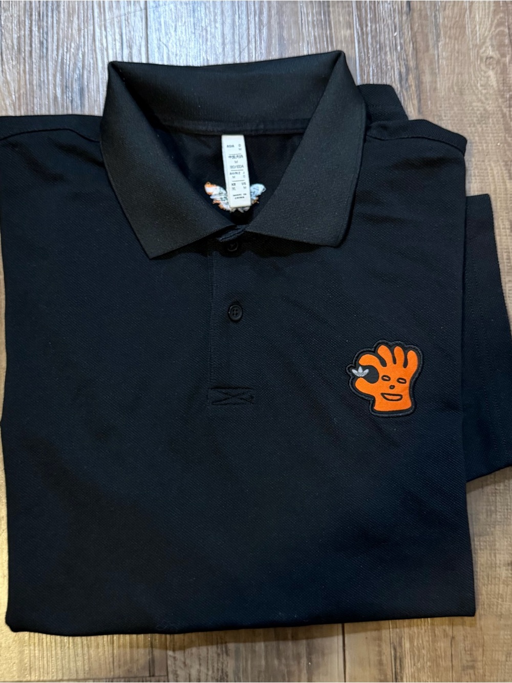 Adidas performance Black Polo Shirt with Orange Hand Patch